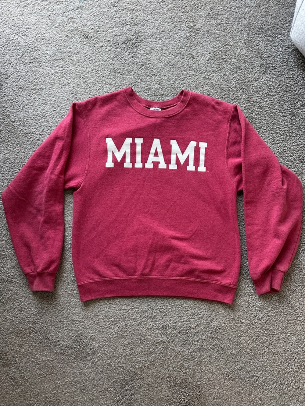Jerzees Miami Crewneck Sweatshirt in Berry Pink with White Lettering